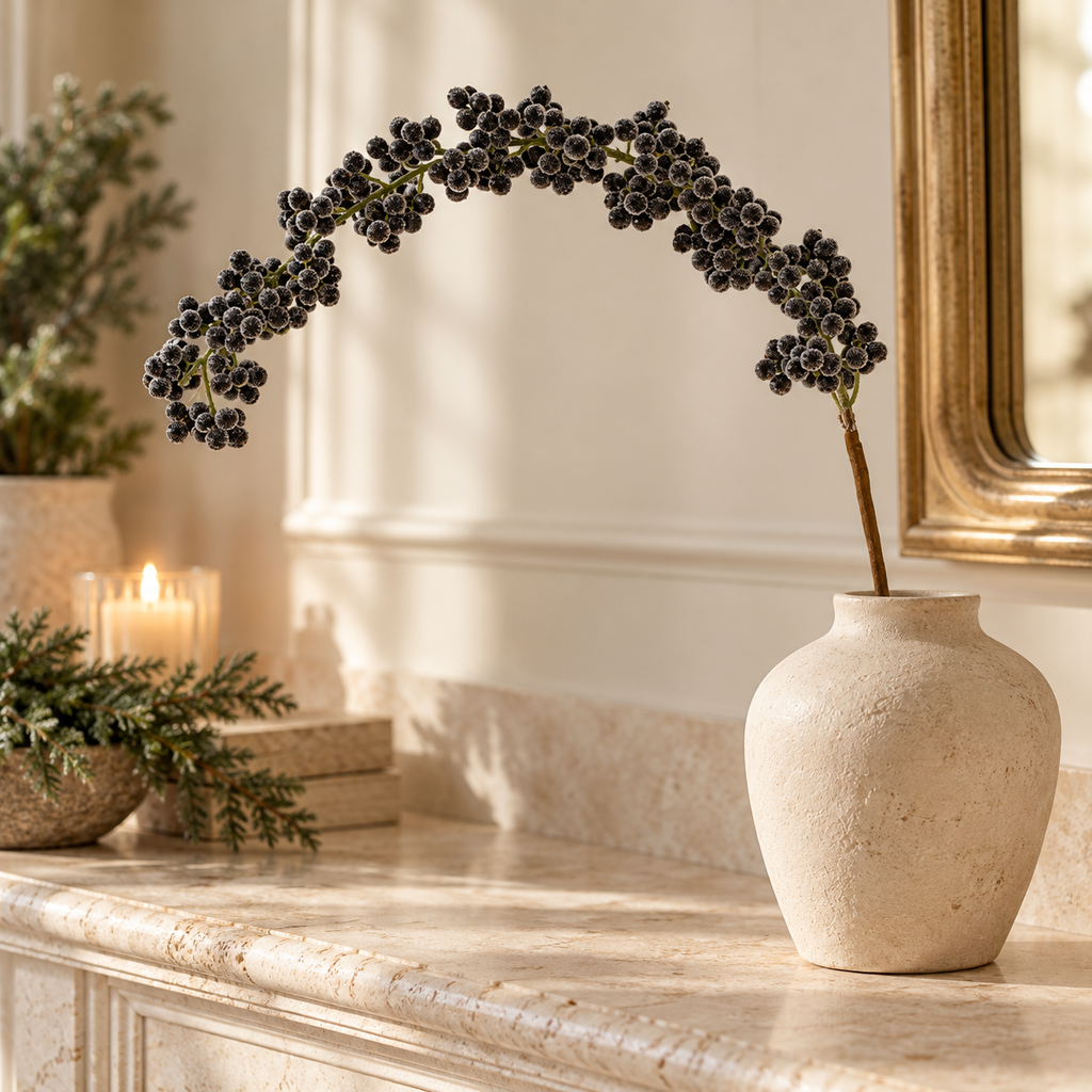 Black Iced Berry Cluster Spray 58cm