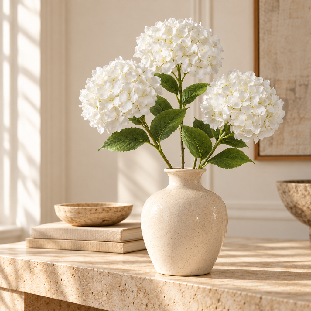 White Artificial Hydrangea Stem – 90cm