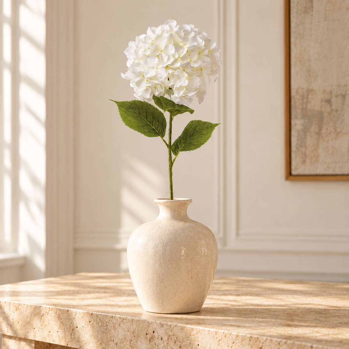 White Artificial Hydrangea Stem – 90cm