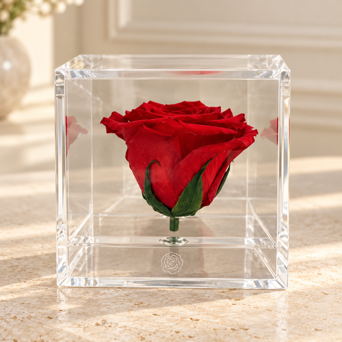 Preserved Red Rose in Clear Acrylic Box