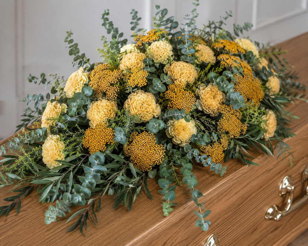 Sustainable Funeral Flowers | Casket Spray | Yellows