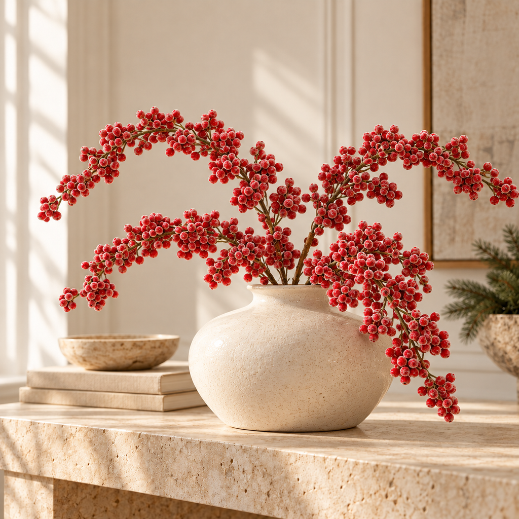 Red Iced Berry Cluster Spray 58cm