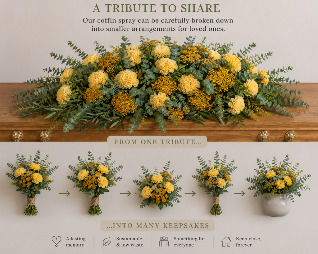 Sustainable Funeral Flowers | Casket Spray | Yellows