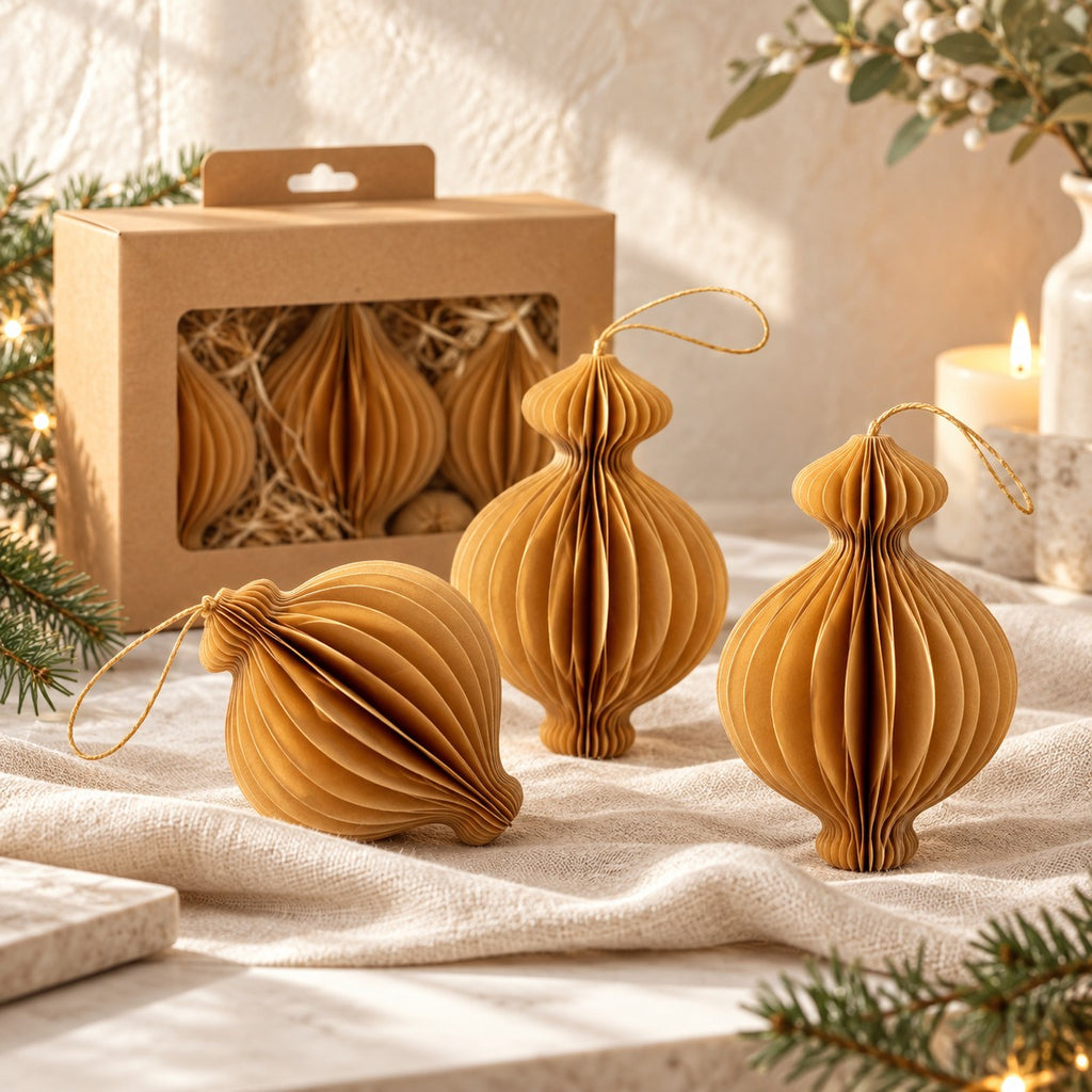 Paper Christmas Baubles – Set of 3 - Caramel, Red, Green and White