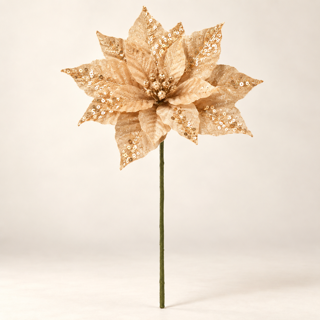 Poinsettia Champagne Sequins 55cm