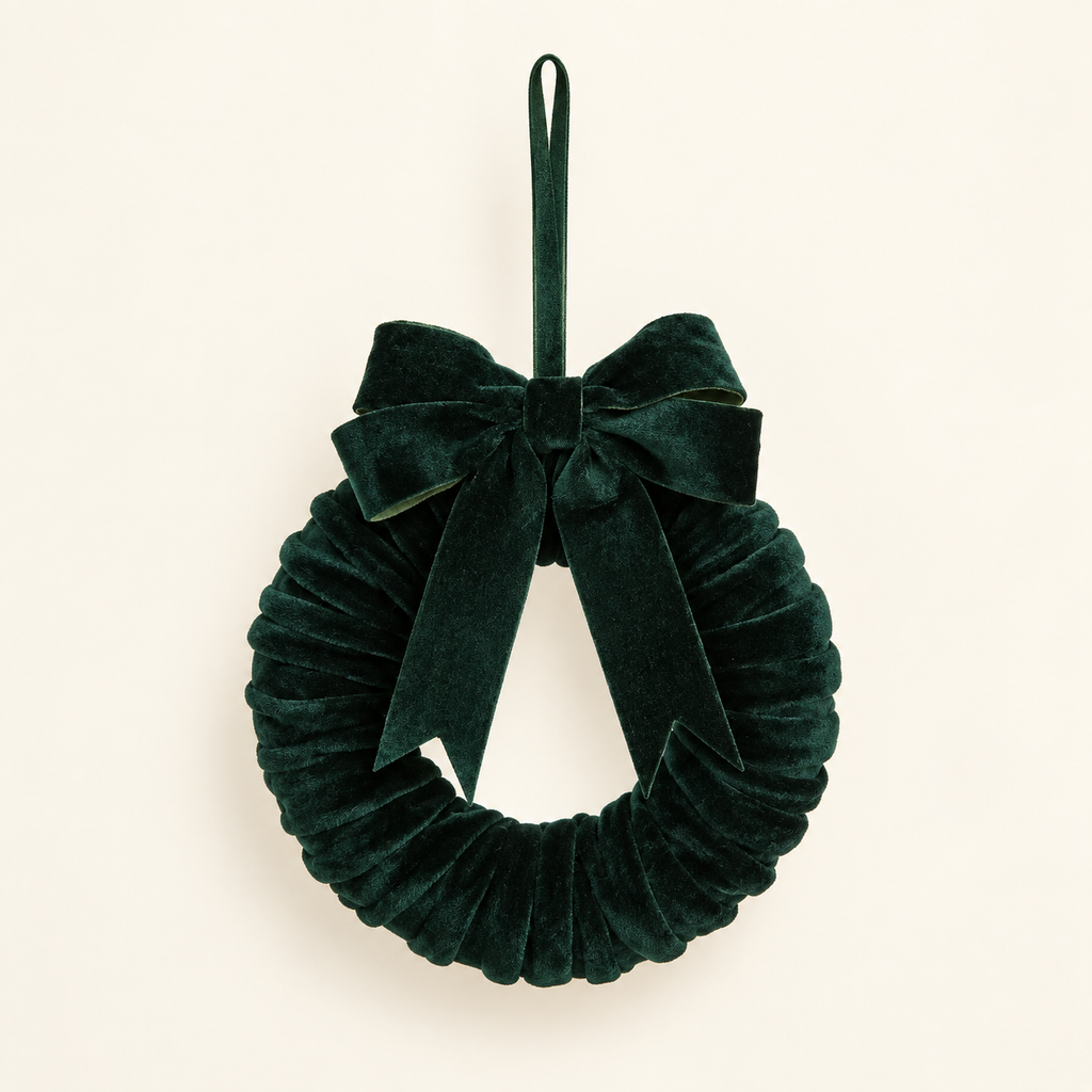 Velvet Ruffle Wreath with Bow – 17 cm