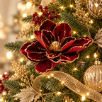 Burgundy Magnolia Stem with Gold Glitter, 56 cm