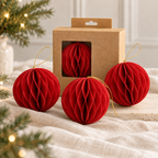 Paper Christmas Baubles – Set of 3 - Caramel, Red, Dark Green, Dark Red and Off White