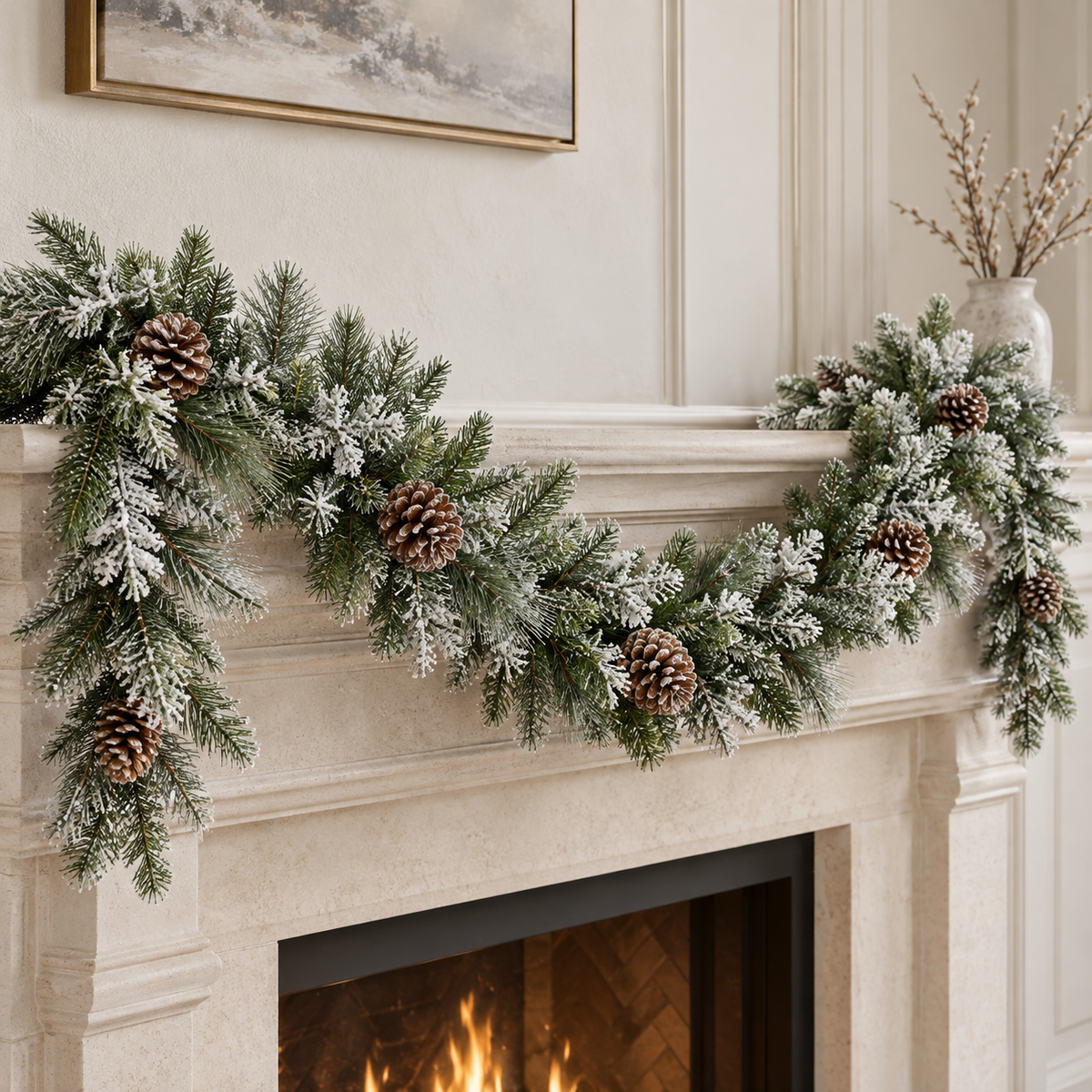 Snow-Frosted Pinecone Christmas Garland – 180cm