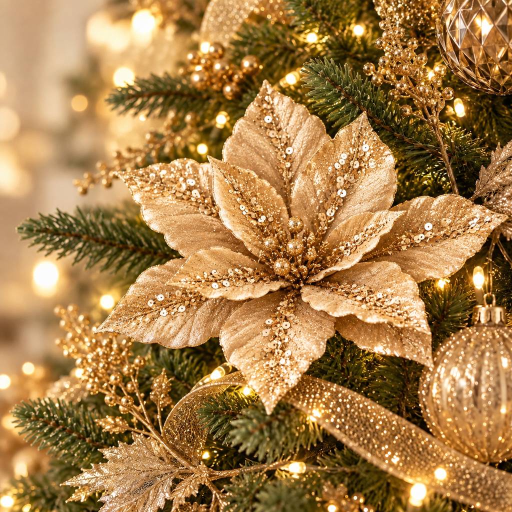 Poinsettia Champagne Sequins 55cm