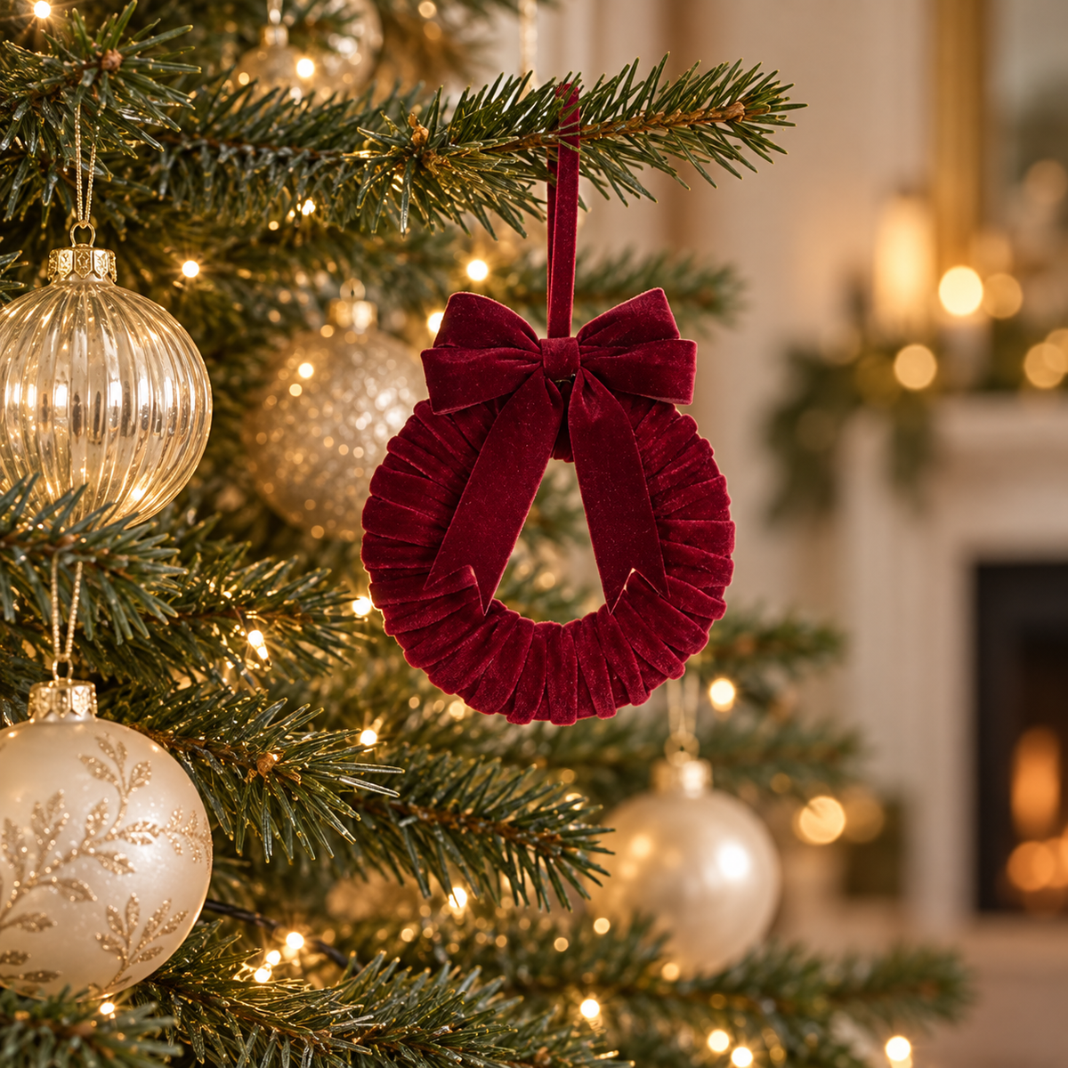 Velvet Ruffle Wreath with Bow – 17 cm