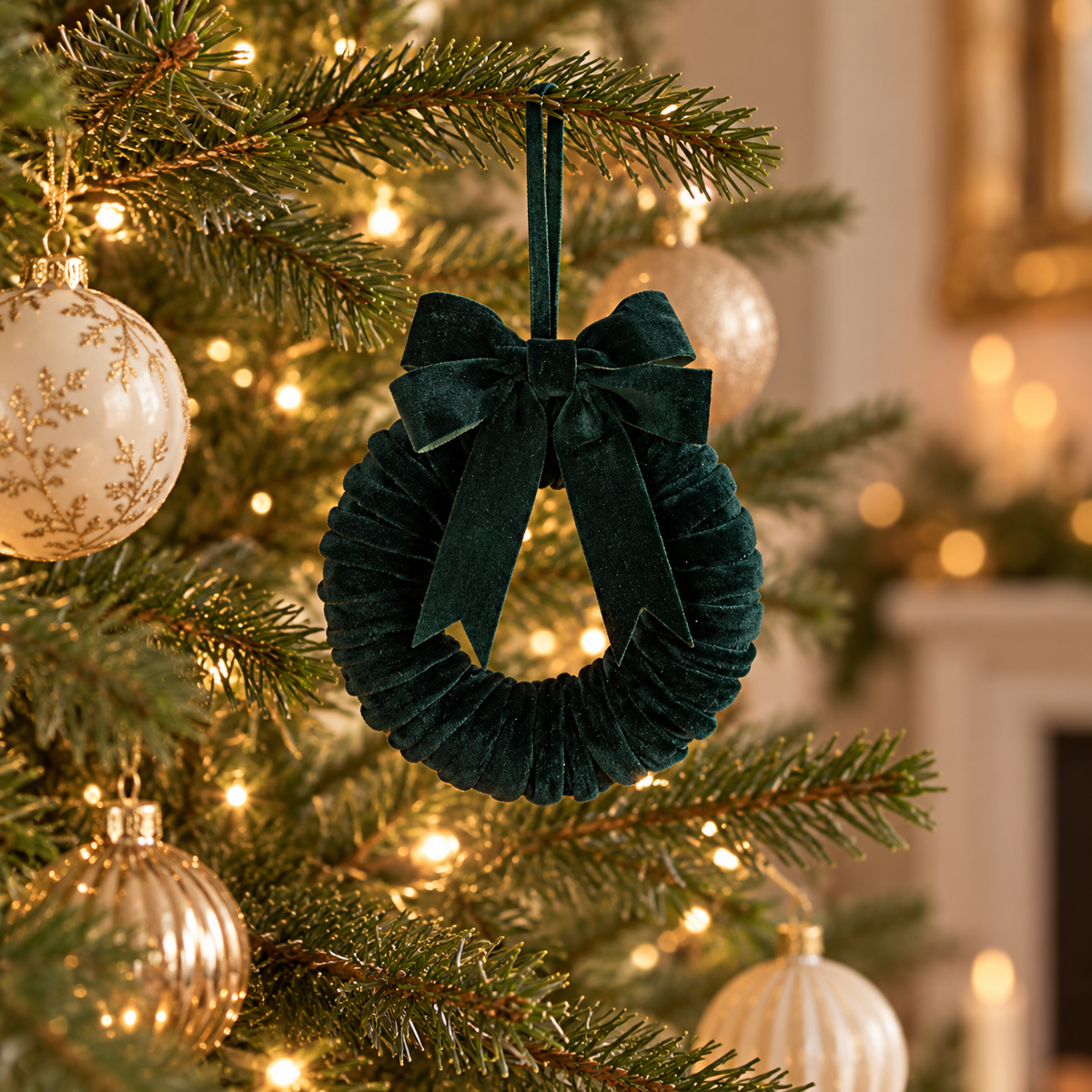 Velvet Ruffle Wreath with Bow – 17 cm
