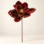 Burgundy Magnolia Stem with Gold Glitter, 56 cm