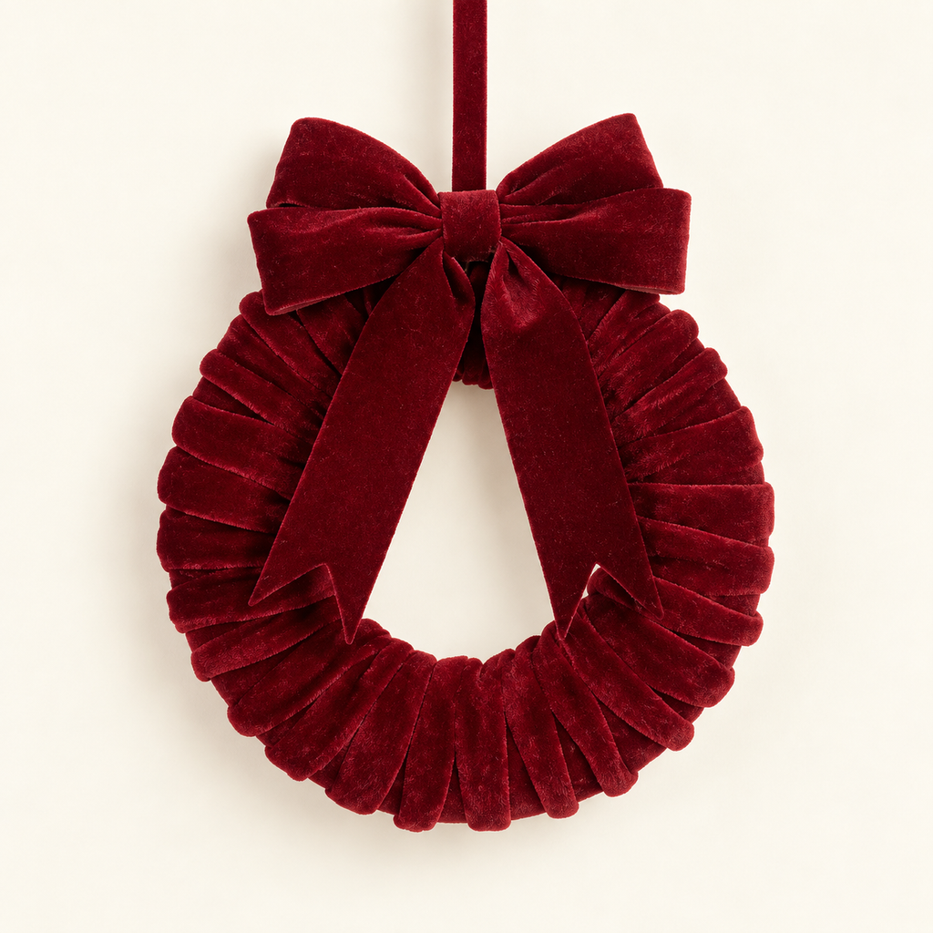 Velvet Ruffle Wreath with Bow – 17 cm