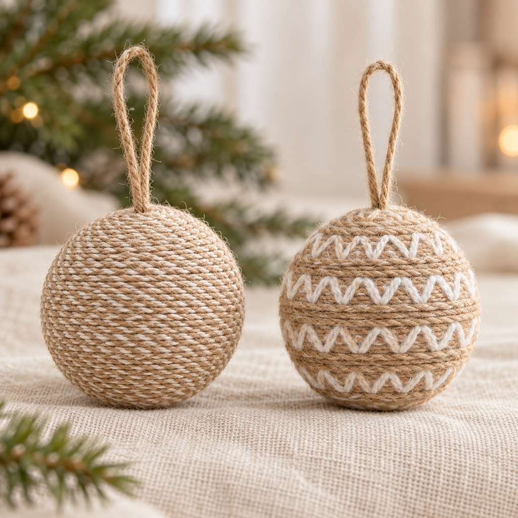 Natural Jute Baubles – Set of 12